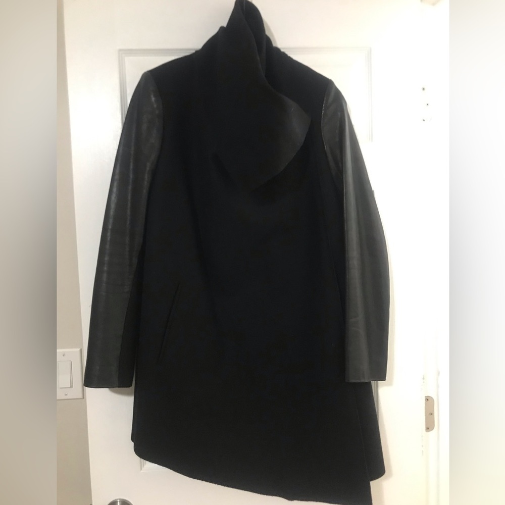 All Saints Black Leather Sleeves Coat
